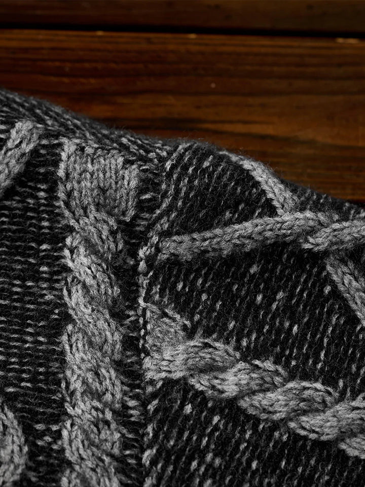 Crew Neck Sweater with Diamond Cable Knit Pattern