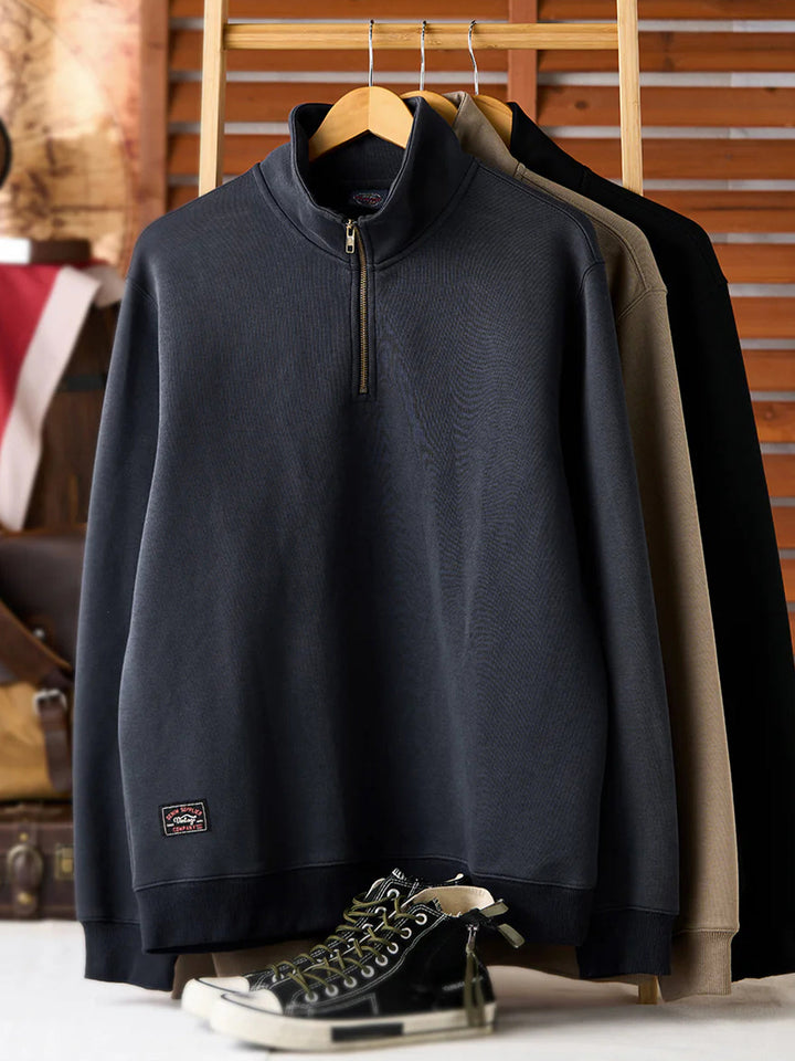 Air Layer Sweatshirt with Antique Bronze Half-Zip