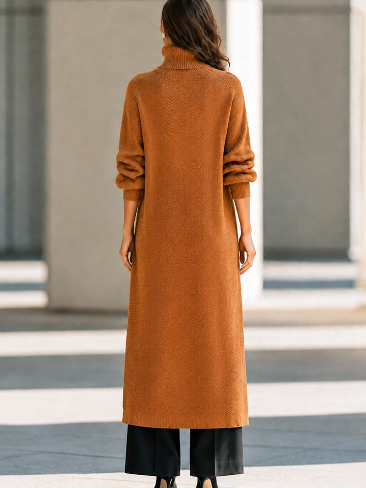 Asymmetrical Layered High-Neck Long Knit Top