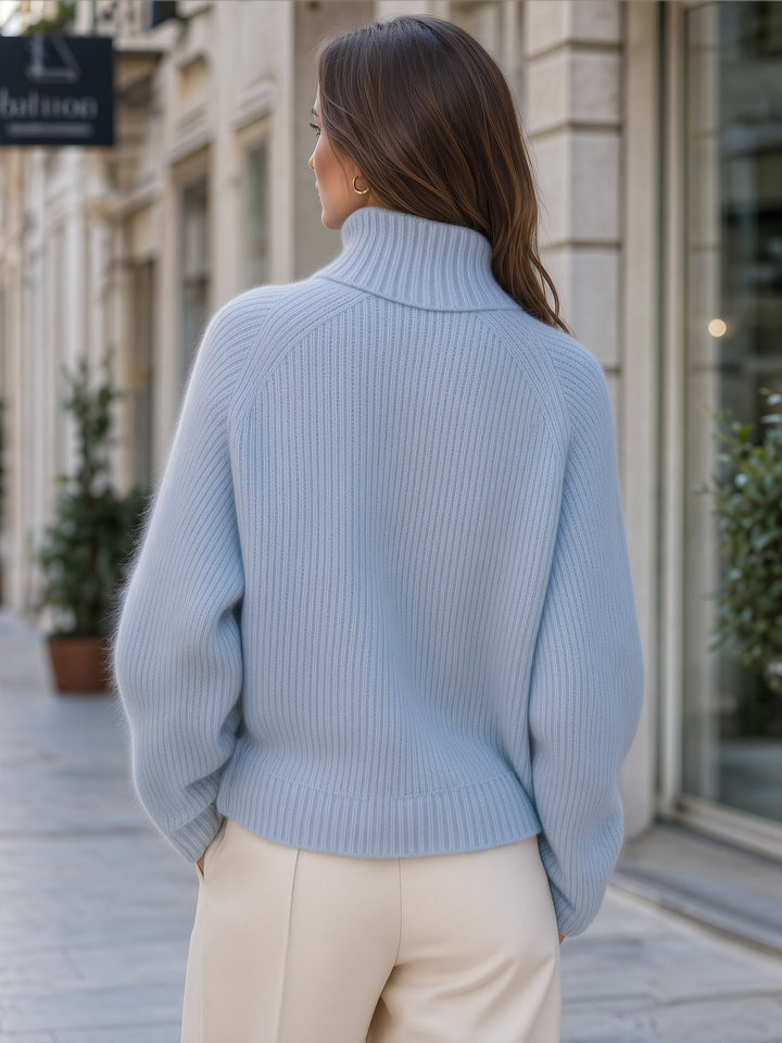 Relaxed-Fit Zip-Up Ribbed Knit Sweater