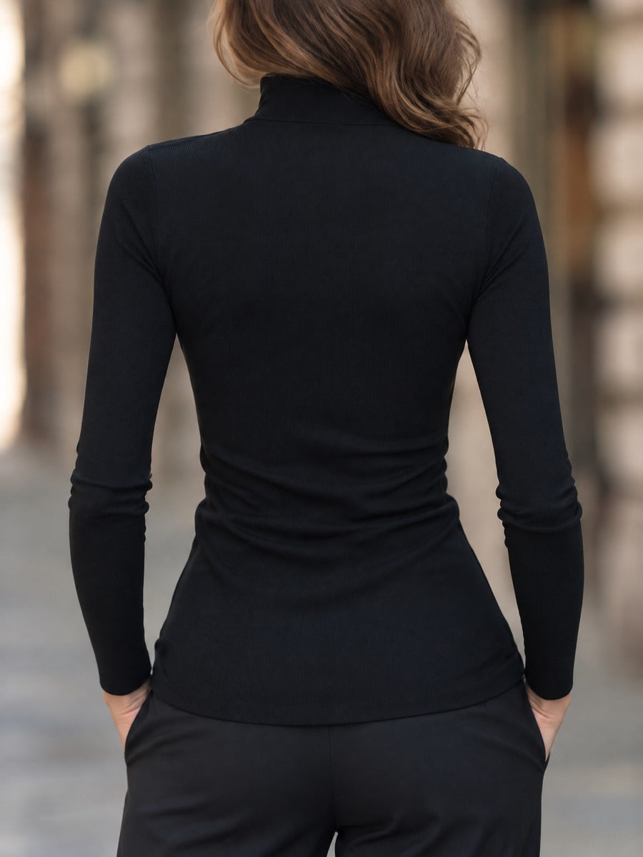 Asymmetric Zip Turtleneck Knit Top With Pointed Hem