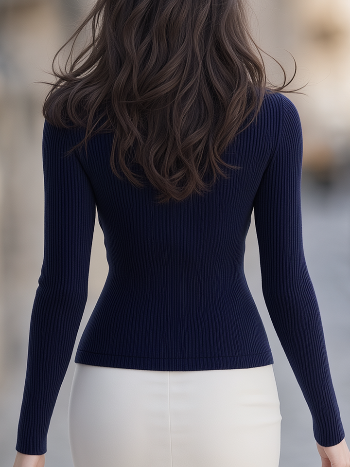 Navy Sweetheart Square Neck Ribbed Knit Cardigan Top