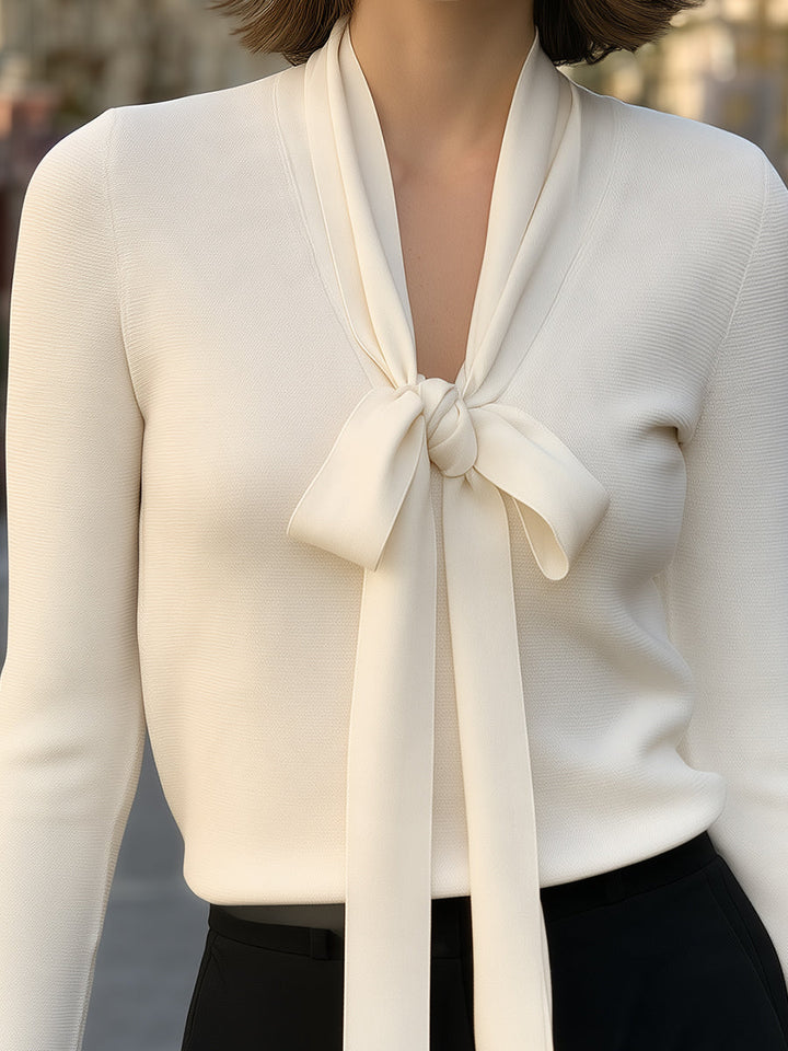 Tie-Neck Long-Sleeve Knit Top