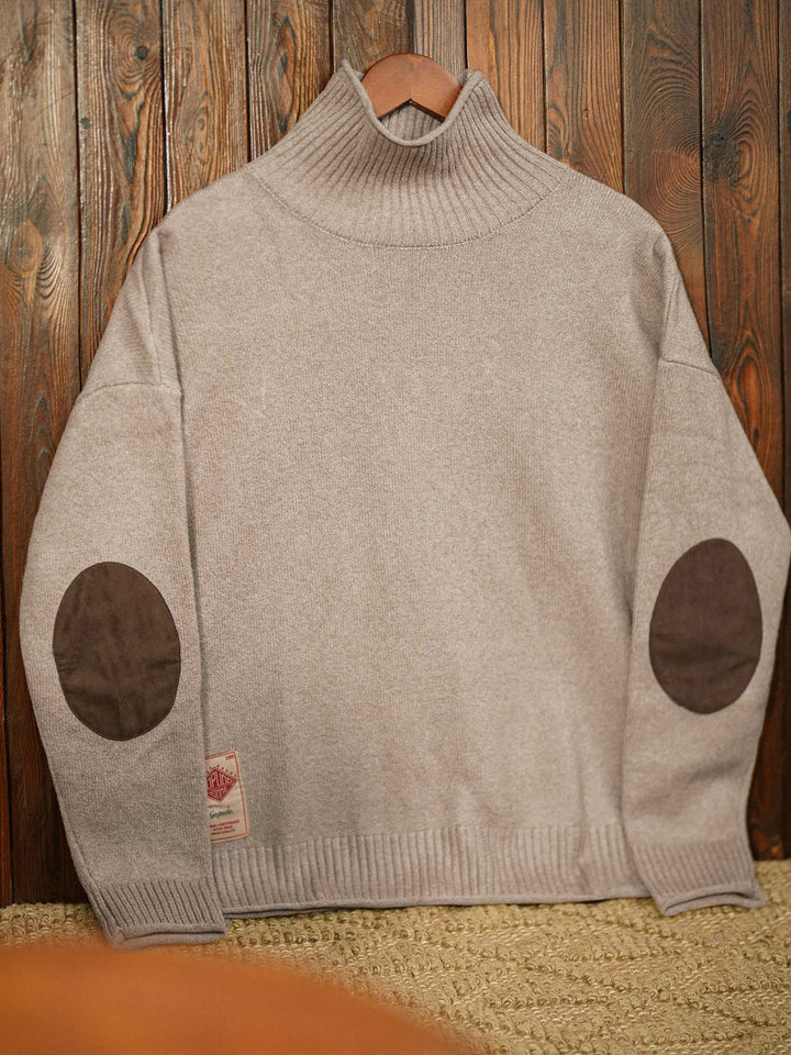 Elbow Patch Turtleneck Fancy Knit Sweater