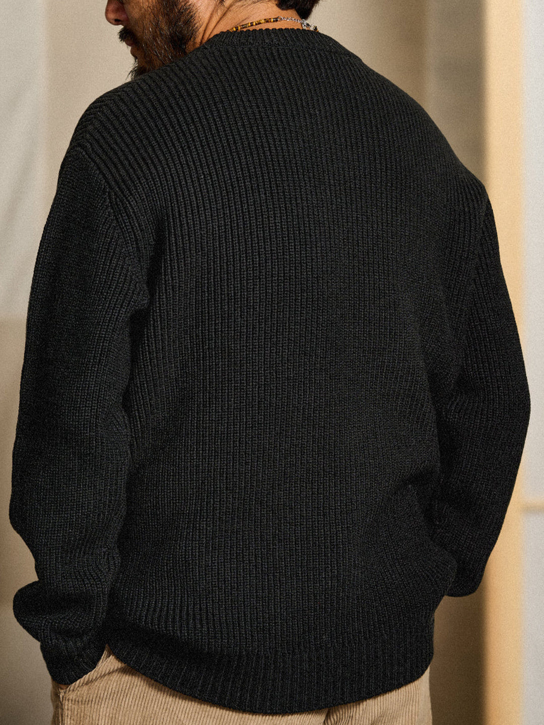 Rib-Knit Sweater with “Karaku” Logo Embroidery