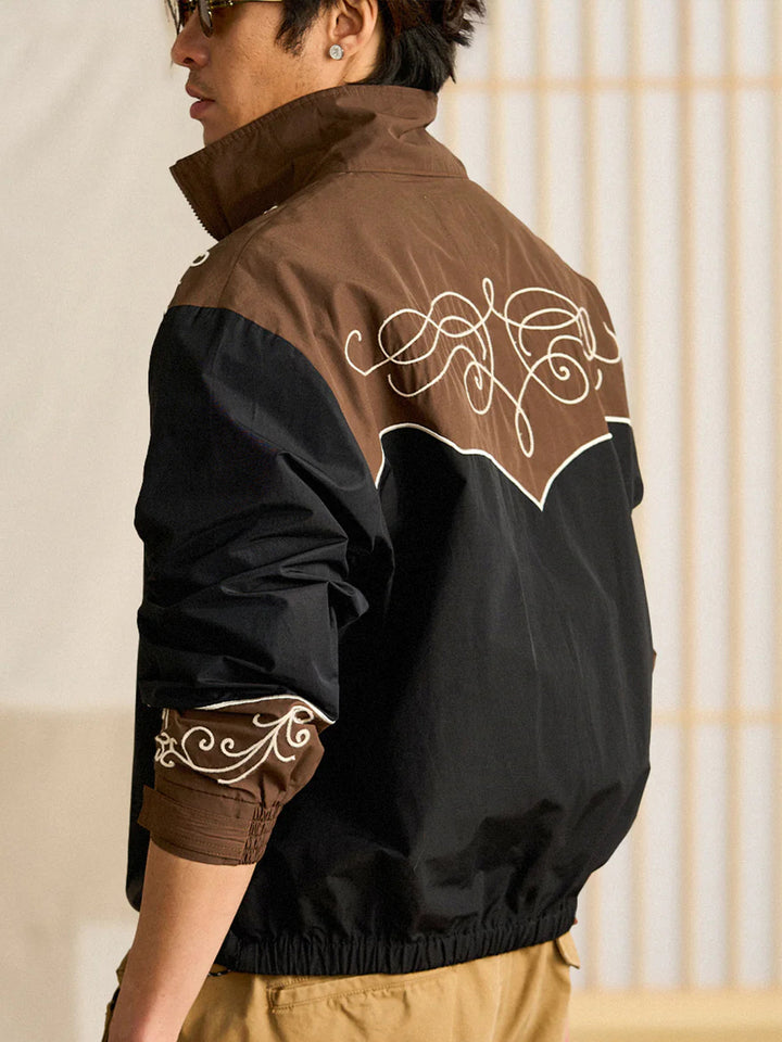 Western-Style Chain Embroidery Half-Zip Pullover Sweatshirt