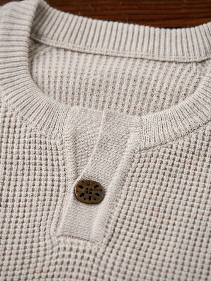 Heavyweight Mini-Waffle Henley Knit Sweater