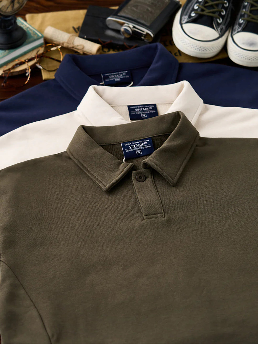 400g Heavyweight One-Button Polo-Collar Sweatshirt