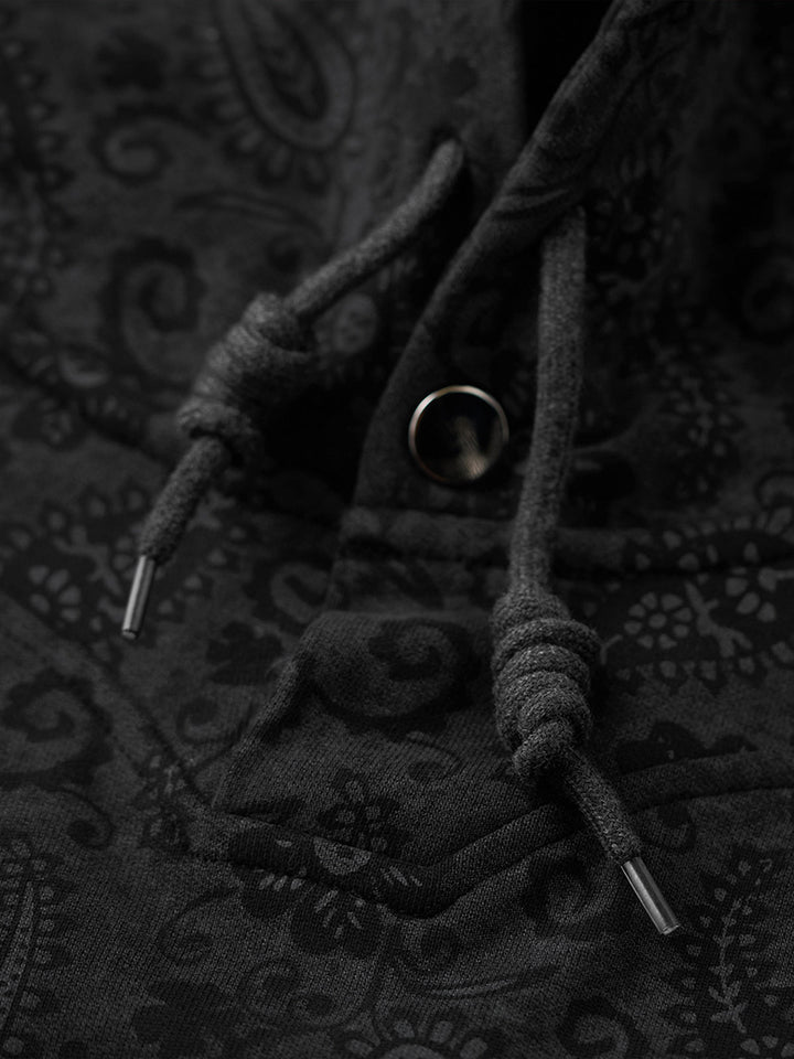 “KaraKu” Embroidered Logo Paisley-Print Cotton Hoodie
