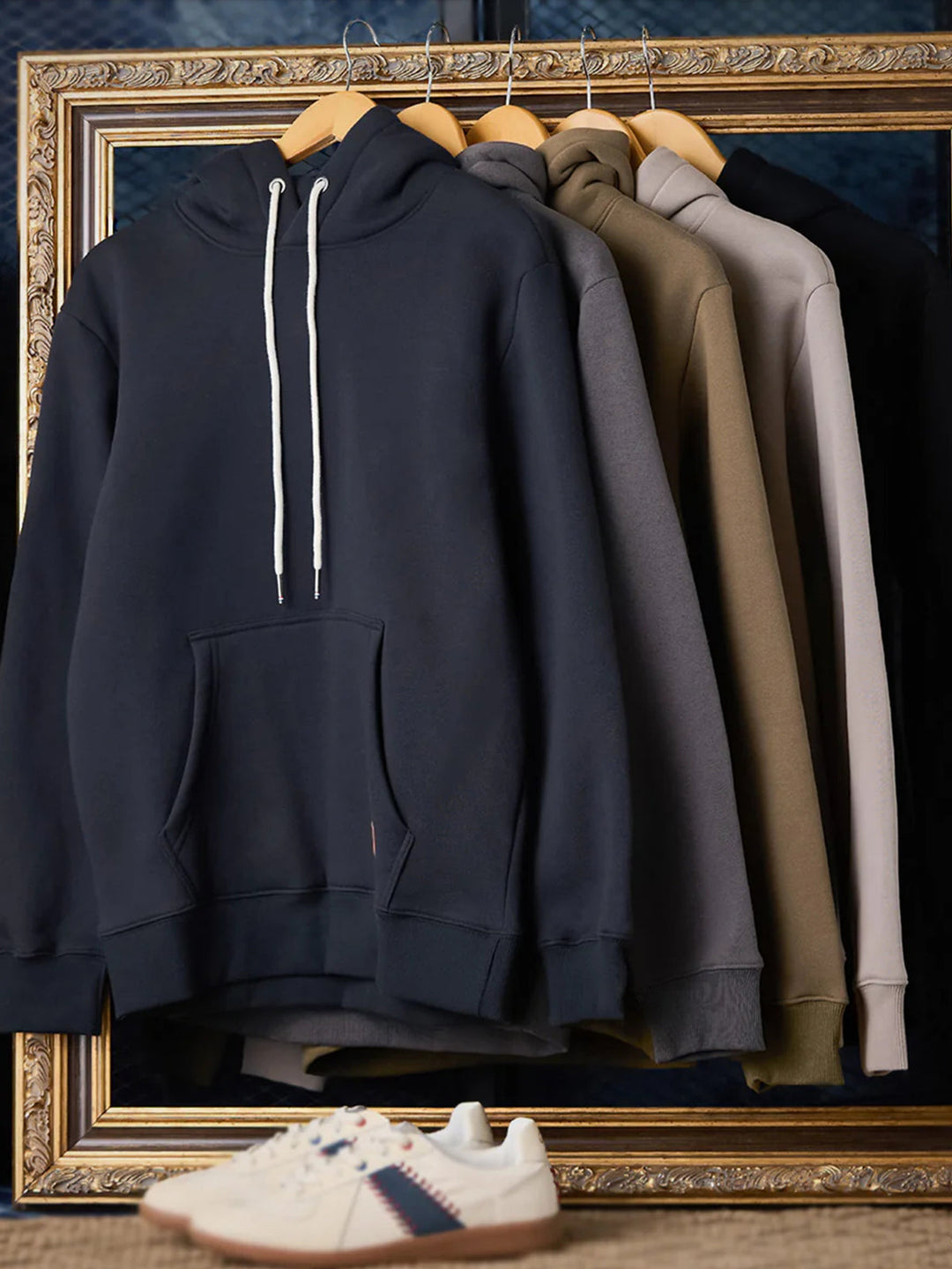 Pullover hoodie with brushed lining and contrast elbow patches