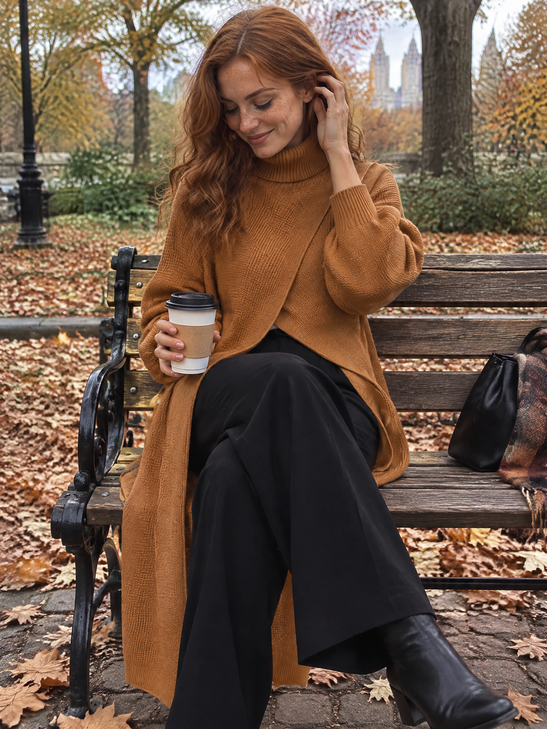 Asymmetrical Layered High-Neck Long Knit Top