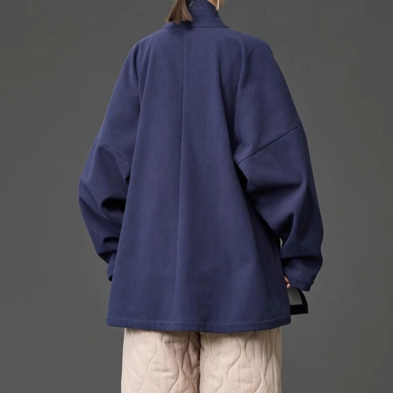 Fleece Lined Diagonal Placket Loose Hanfu Cardigan