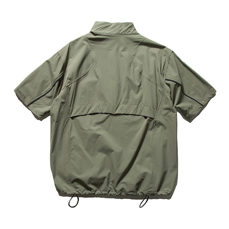 Japanese Streetwear Casual Half-zip Short Sleeve Shirt