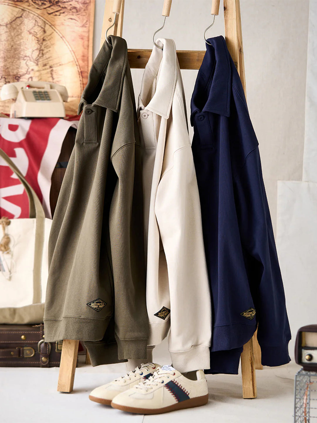400g Heavyweight One-Button Polo-Collar Sweatshirt