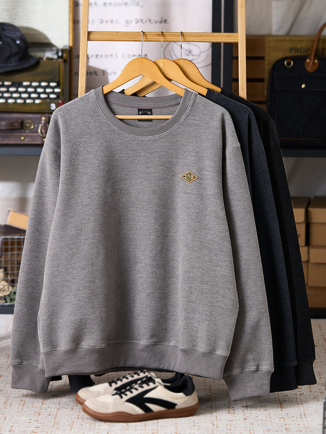 “STAY TRUE” Vintage Mini-Waffle Knit Sweatshirt