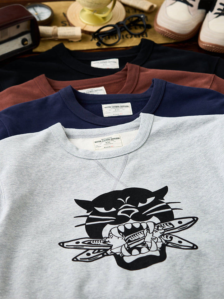 Military Style Shuttle Bomber Leopard American Vintage Crewneck Sweatshirt