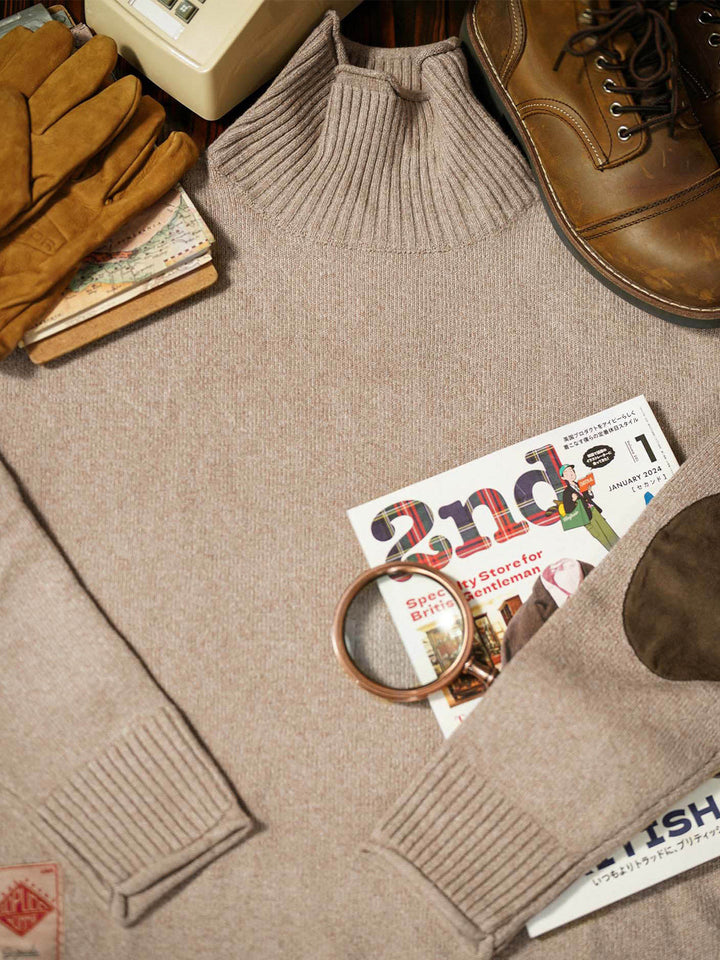 Elbow Patch Turtleneck Fancy Knit Sweater