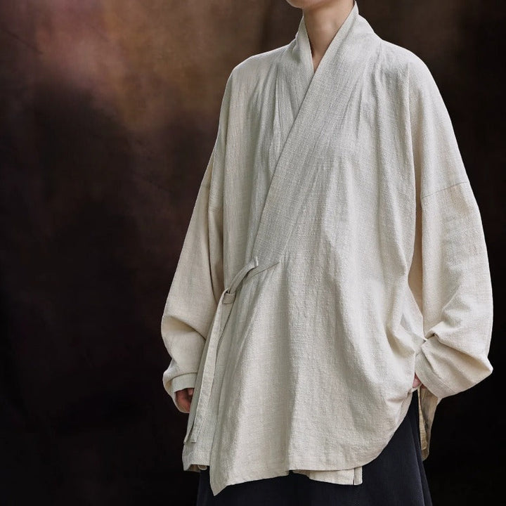 Loose Cotton Cross Front Hanfu Kimono Cardigan