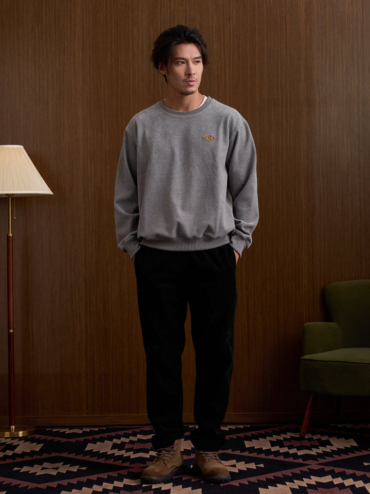 “STAY TRUE” Vintage Mini-Waffle Knit Sweatshirt