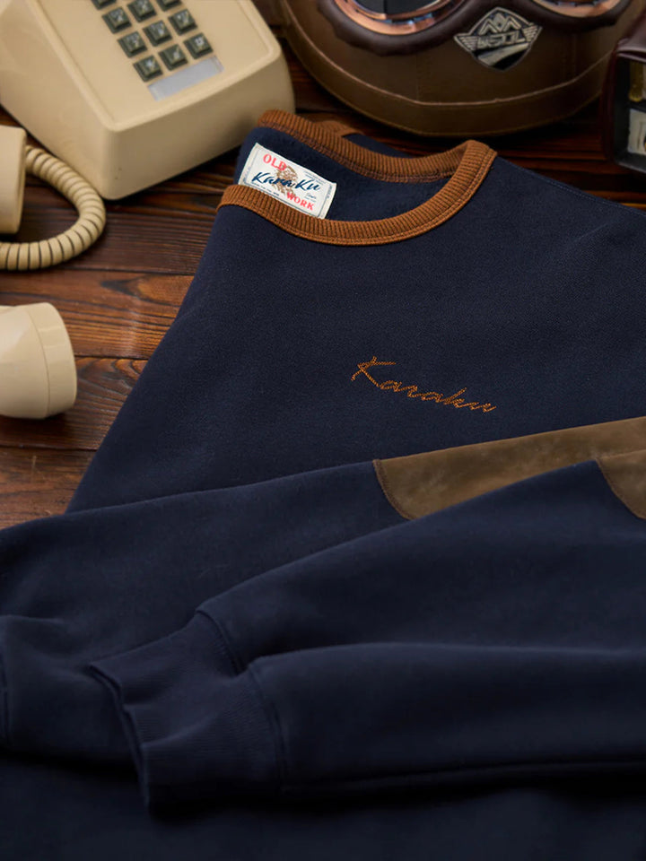 "KaraKu" Embroidery  Elbow Suede Patches Brushed Cotton Sweatshirt