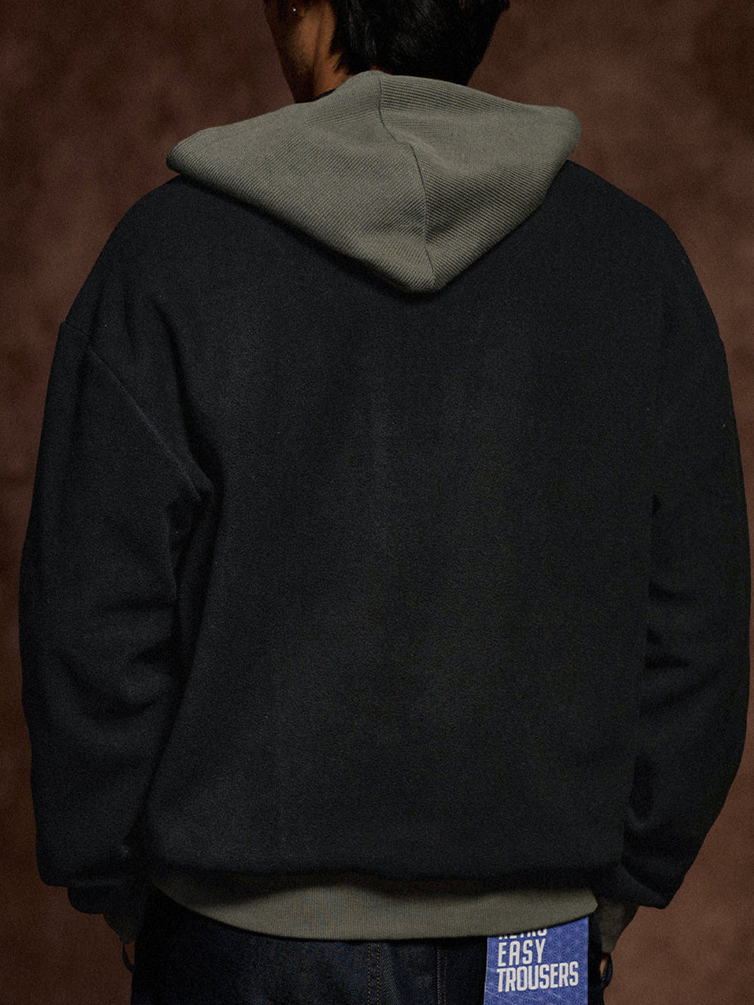 Knit-Contrast Double-Sided Brushed Fleece Hoodie
