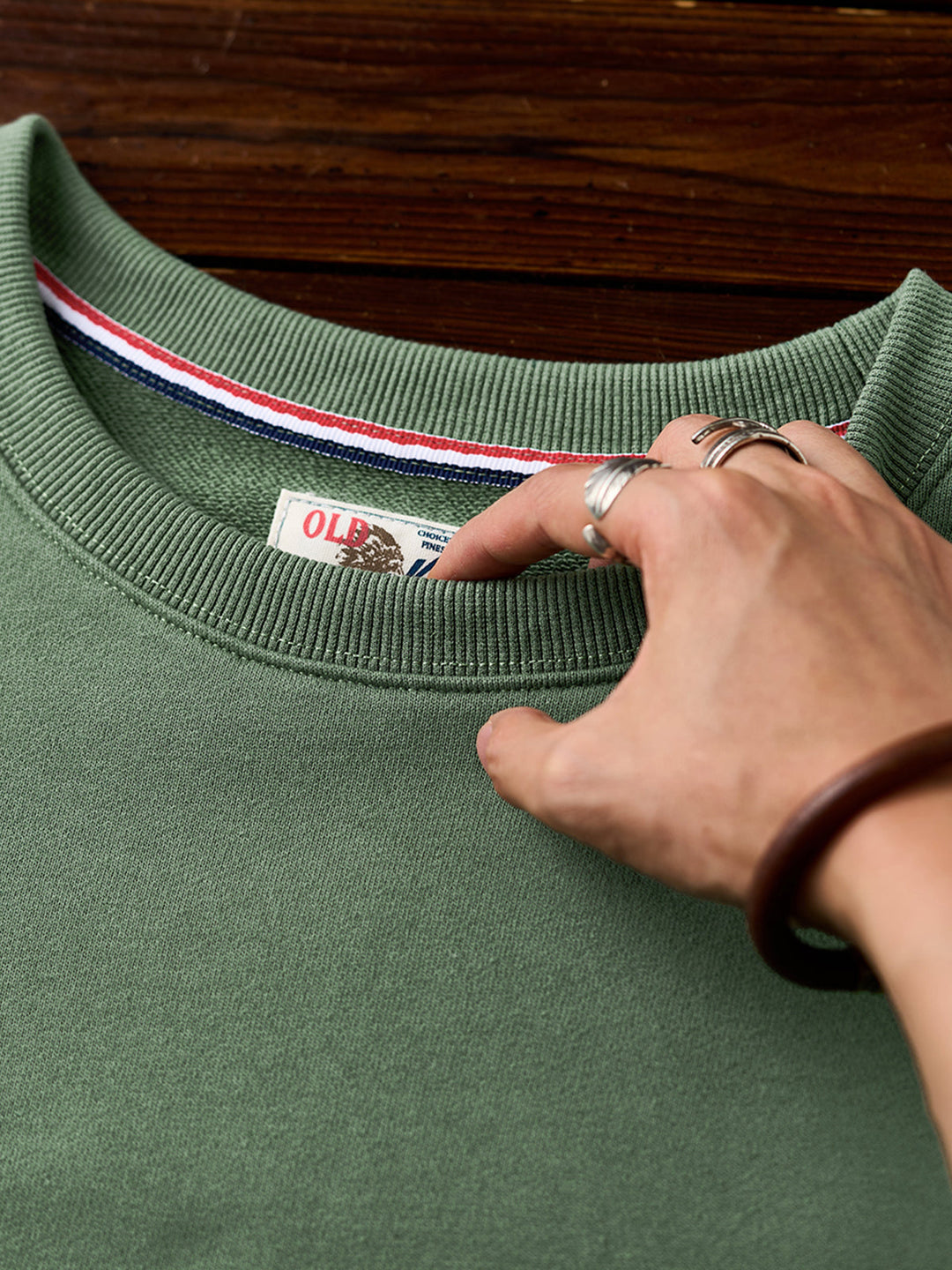 Heavyweight Crewneck Sweatshirt with Suede Elbow Patches and Loop-Back Lining