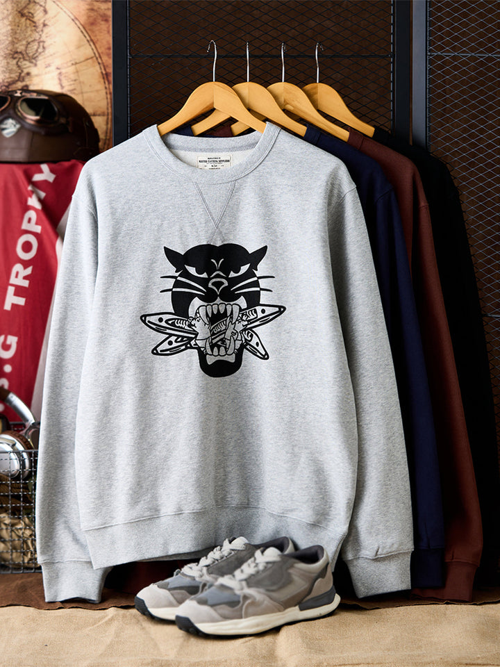 Military Style Shuttle Bomber Leopard American Vintage Crewneck Sweatshirt