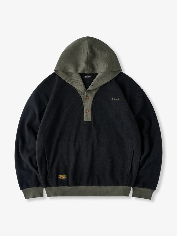Knit-Contrast Double-Sided Brushed Fleece Hoodie