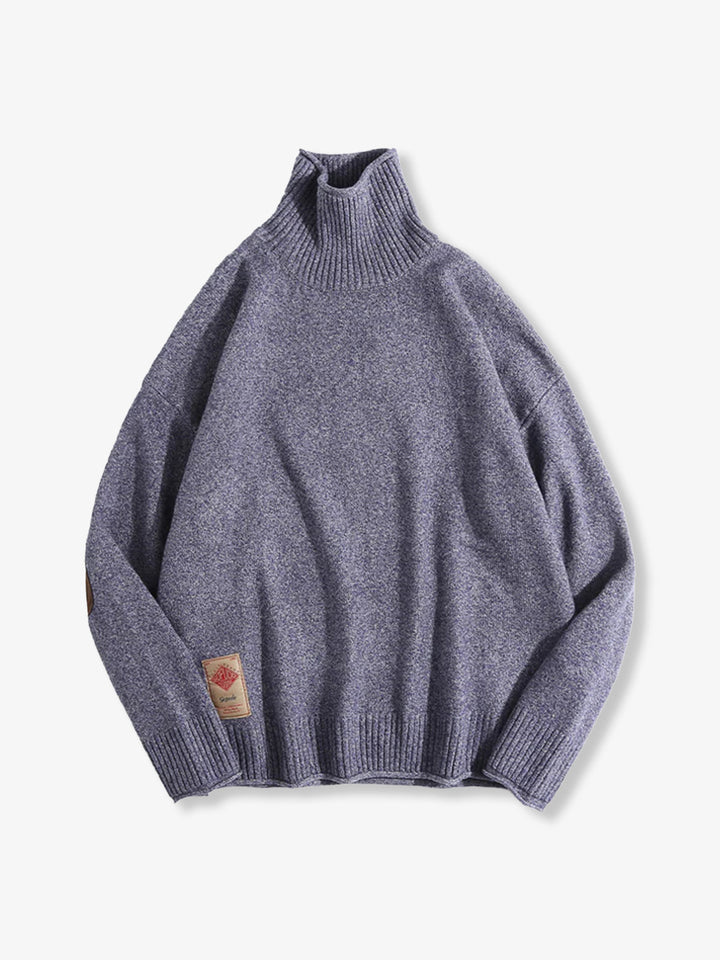 Elbow Patch Turtleneck Fancy Knit Sweater