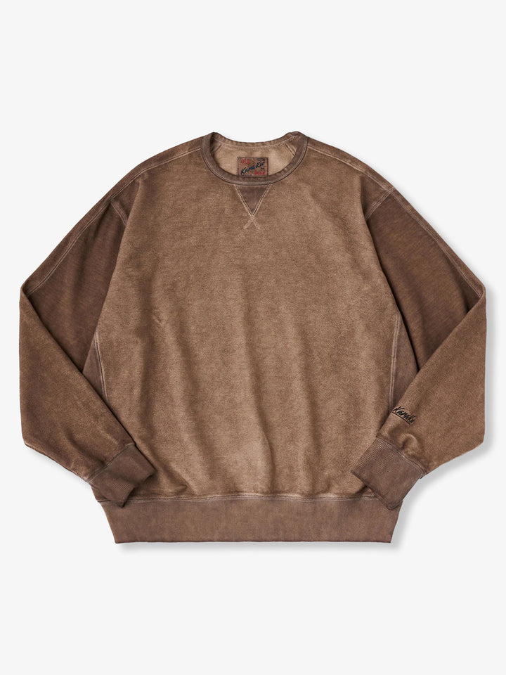 “KARAKU” Embroidered Logo Vintage-style Navy Crew Neck Sweatshirt