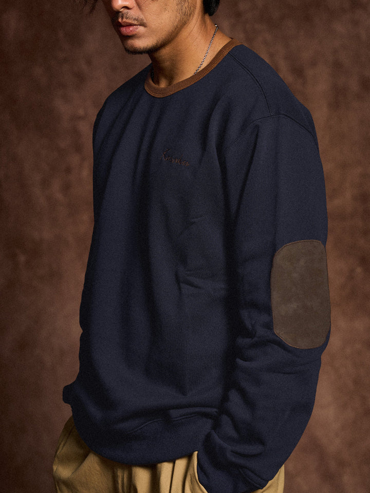 "KaraKu" Embroidery  Elbow Suede Patches Brushed Cotton Sweatshirt