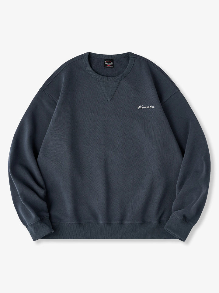 “KaraKu” Embroidery &amp; “Hannya Mask / Samurai Cat” Print Loopback V-Gusset Sweatshirt