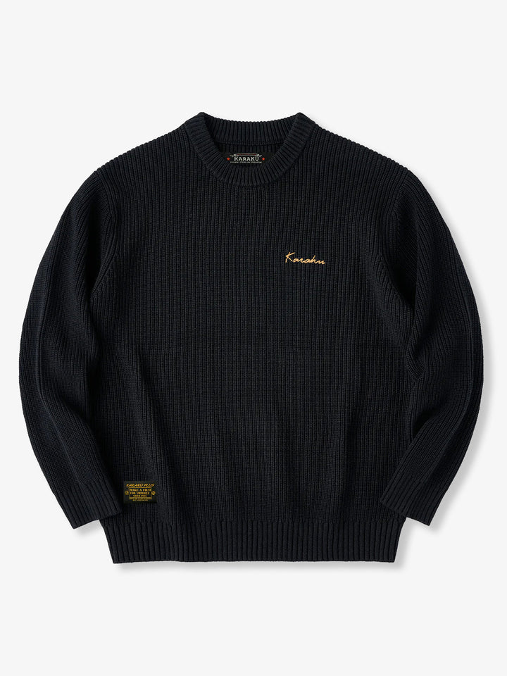 Rib-Knit Sweater with “Karaku” Logo Embroidery