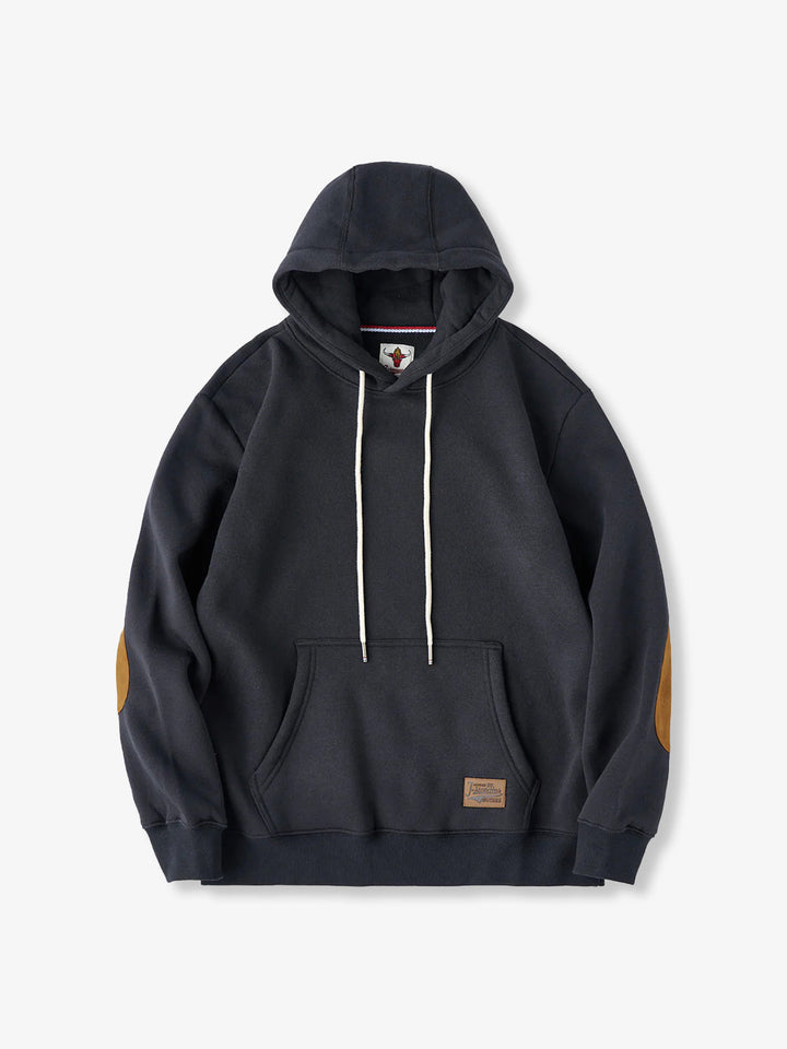 Pullover hoodie with brushed lining and contrast elbow patches