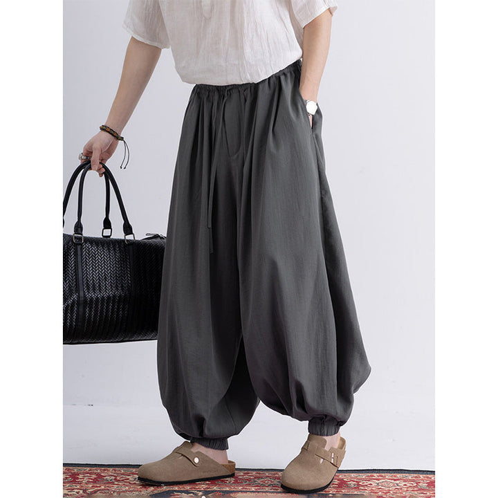 Loose Wide Leg Ankle Tied Lantern Pants