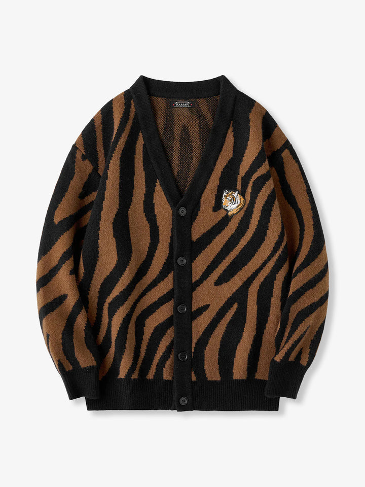 Karaku × Satoshi Kawamata ‘Tiger’ Embroidered Jacquard Knit Cardigan
