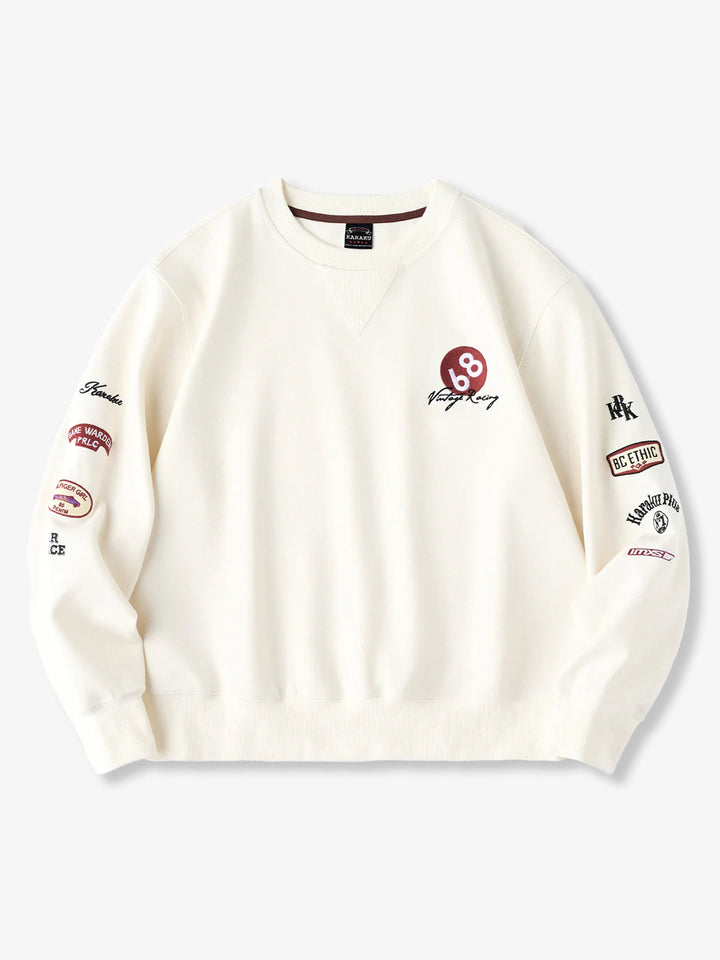Racing-Inspired Embroidery &amp; Patch V-Gusset Cotton Sweatshirt