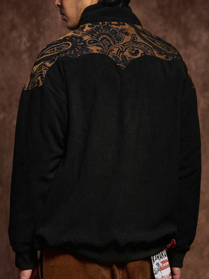 Paisley Pattern Mixed Material Western Half-Zip Fleece Pullover