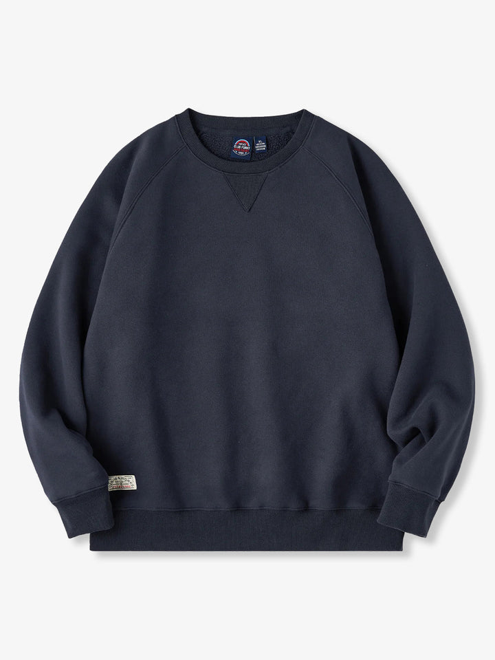 Brushed Fleece American Casual Heavyweight Navy Crewneck Sweatshirt