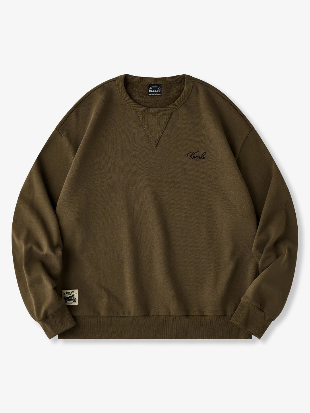 "Cat Wearing Helmet" Print &amp; Karaku Logo Embroidery V-Gusset Sweatshirt