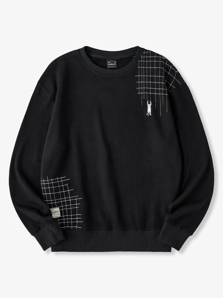 “Scratching Cat” Sashiko Embroidered Sweatshirt