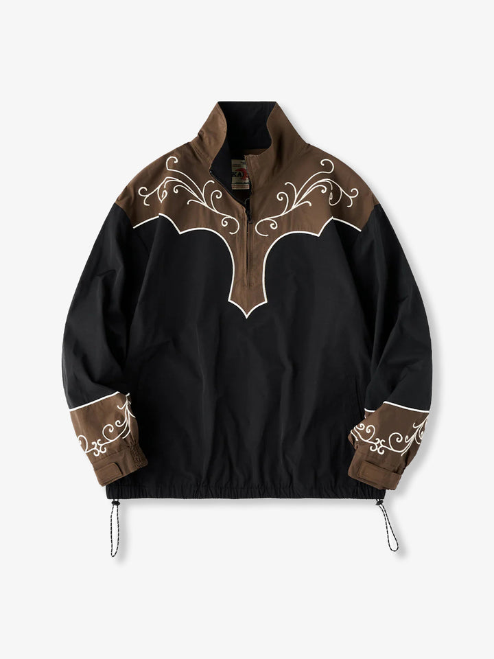 Western-Style Chain Embroidery Half-Zip Pullover Sweatshirt