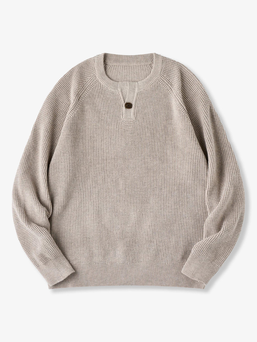 Heavyweight Mini-Waffle Henley Knit Sweater