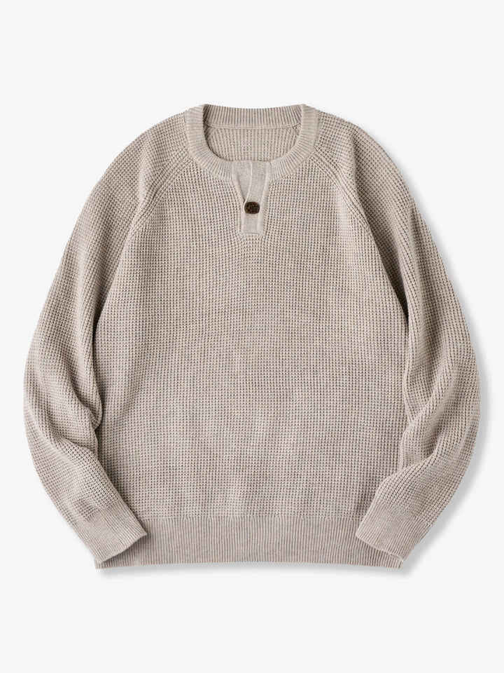 Heavyweight Mini-Waffle Henley Knit Sweater