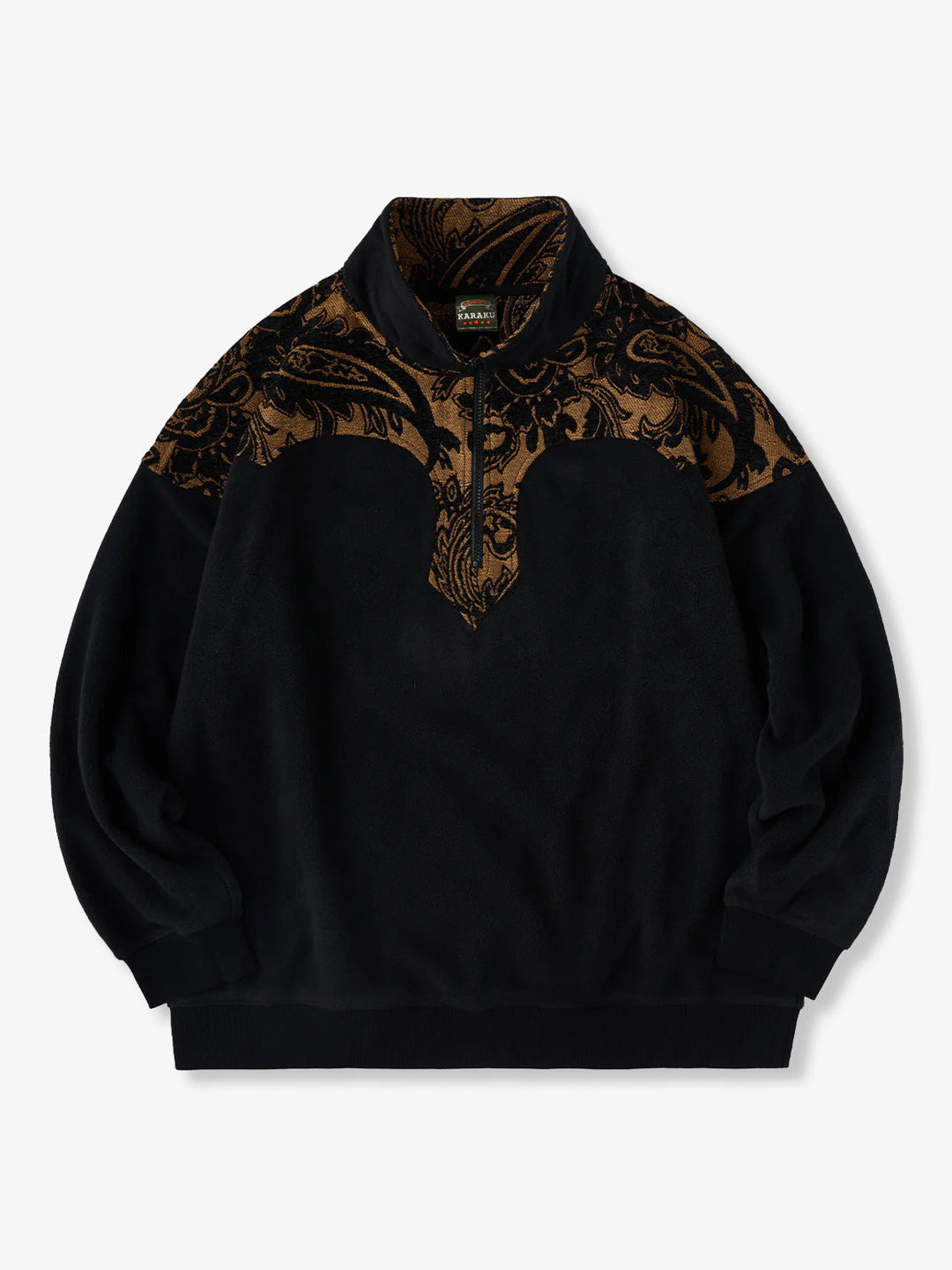 Paisley Pattern Mixed Material Western Half-Zip Fleece Pullover