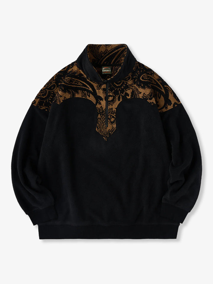 Paisley Pattern Mixed Material Western Half-Zip Fleece Pullover