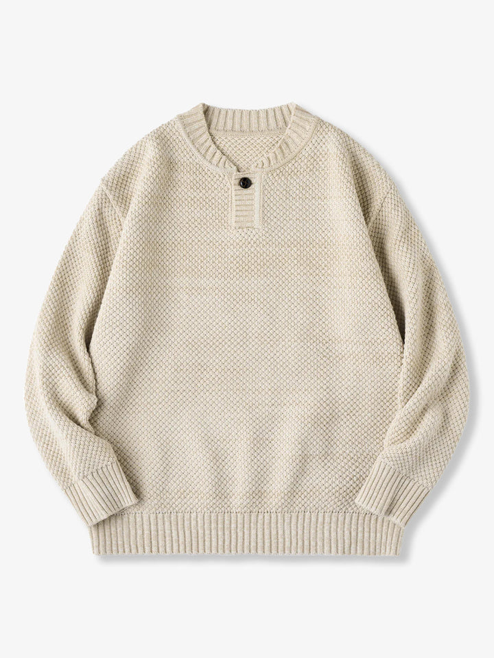 Heavyweight Pineapple Pile Henley Neck Knit Sweater