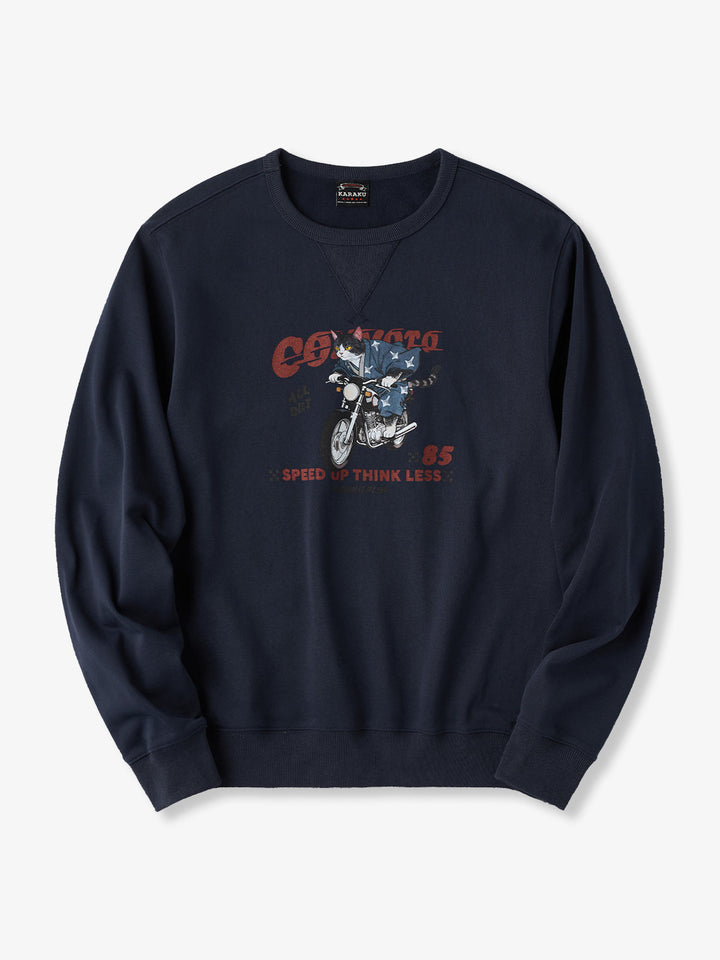 ‘Wag Neko Rider’ Printed Pullover Sweatshirt with V-Gusset