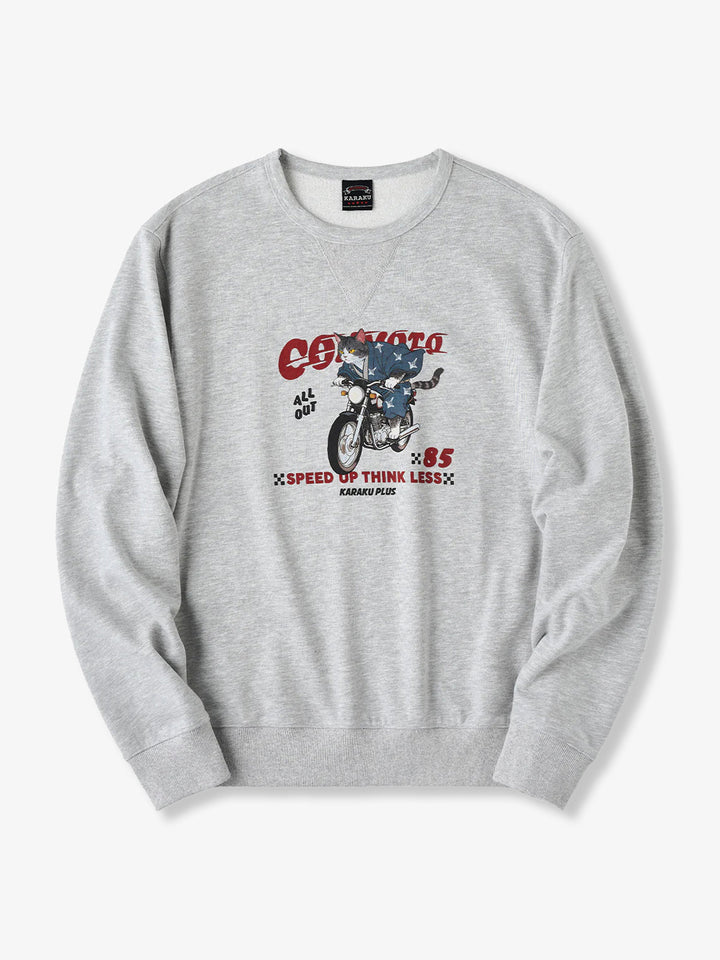 ‘Wag Neko Rider’ Printed Pullover Sweatshirt with V-Gusset