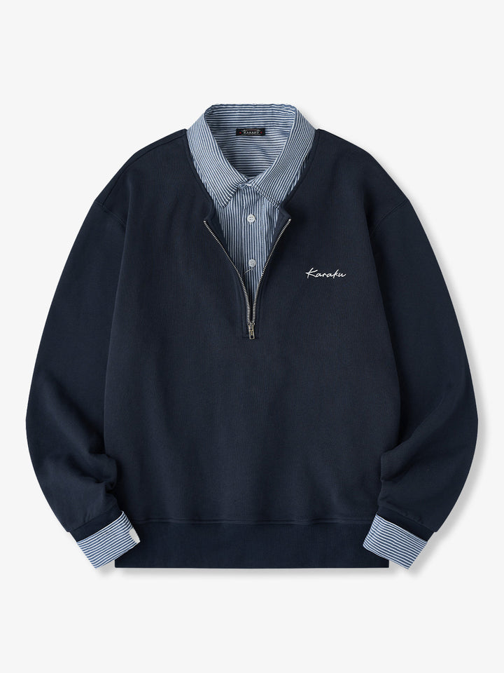 Faux-Layered Stripe Shirt &amp; Half-Zip Pullover Sweatshirt